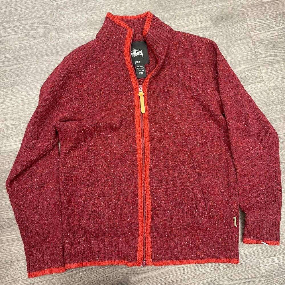 Stussy Men's Burgundy and Red Cardigan